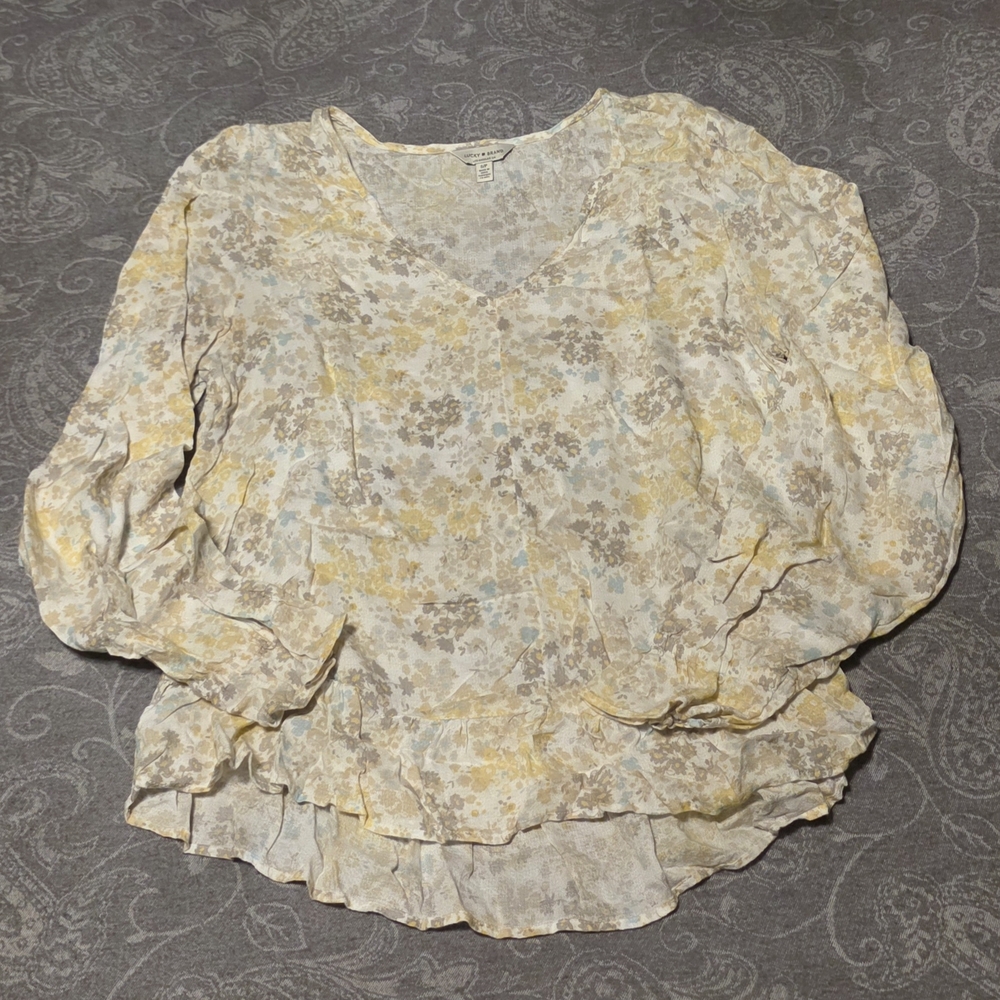 Lucky Brand Floral V-Neck Blouse (Size S)